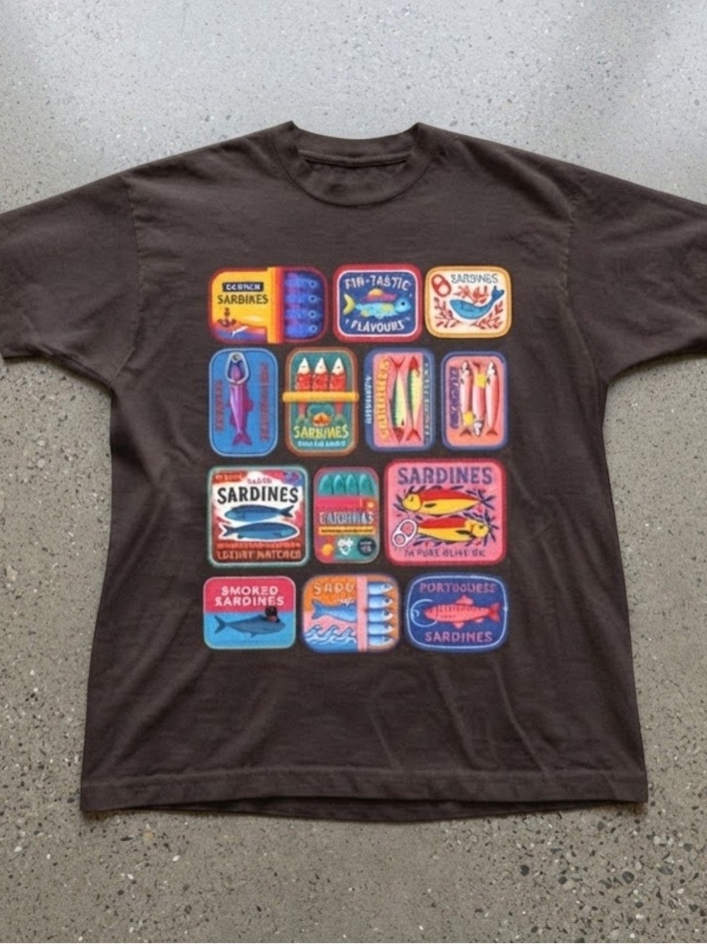 Canned Sardines Fish Graphic Dark Brown Cotton Gildan T-Shirt